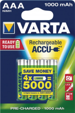 Varta Rechargeable NiMH Battery AAA | 1.2 V DC | 1000 mAh | Precharged | 4-Blister Card Varta Rechargeable NiMH Battery AAA | 1.2 V DC | 1000 mAh | Precharged | 4-Blister Card