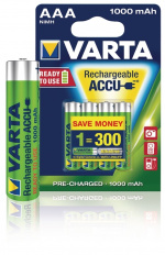 Varta Rechargeable NiMH Battery AAA | 1.2 V DC | 1000 mAh | Precharged | 4-Blister Card Varta Rechargeable NiMH Battery AAA | 1.2 V DC | 1000 mAh | Precharged | 4-Blister Card