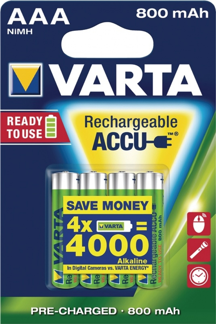 Varta Rechargeable NiMH Battery AAA | 1.2 V DC | 800 mAh | Precharged | 4-Blister Card Varta Rechargeable NiMH Battery AAA | 1.2 V DC | 800 mAh | Precharged | 4-Blister Card