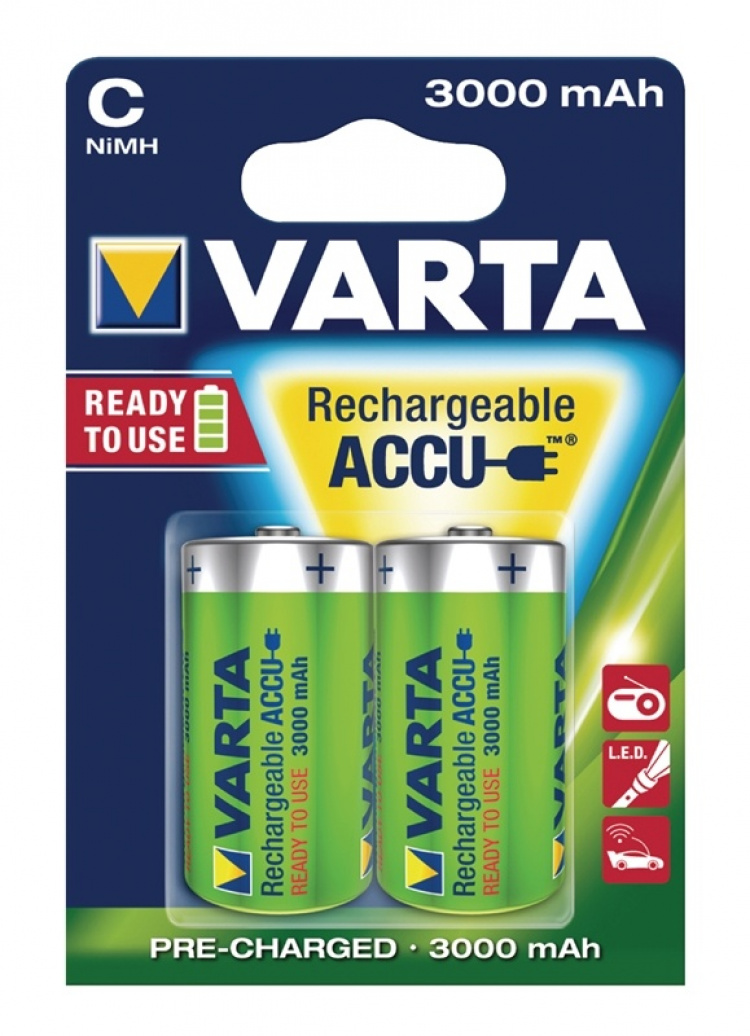 Varta Rechargeable NiMH Battery C | 1.2 V DC | 3000 mAh | Precharged | 2-Blister | HR14 | Green / Yellow Varta Rechargeable NiMH Battery C | 1.2 V DC | 3000 mAh | Precharged | 2-Blister | HR14 | Green / Yellow