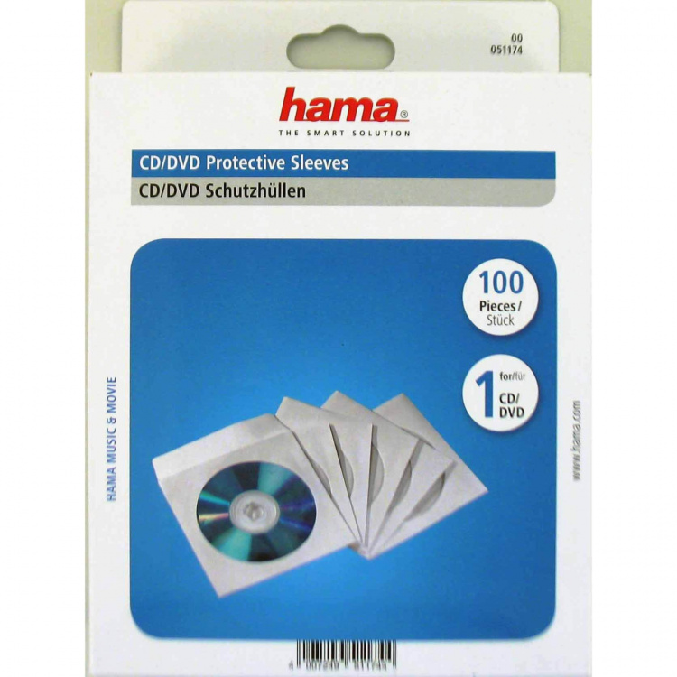 Hama CD/DVD Protective Paper Sleev es, white, pack of 100 Hama CD/DVD Protective Paper Sleev es, white, pack of 100
