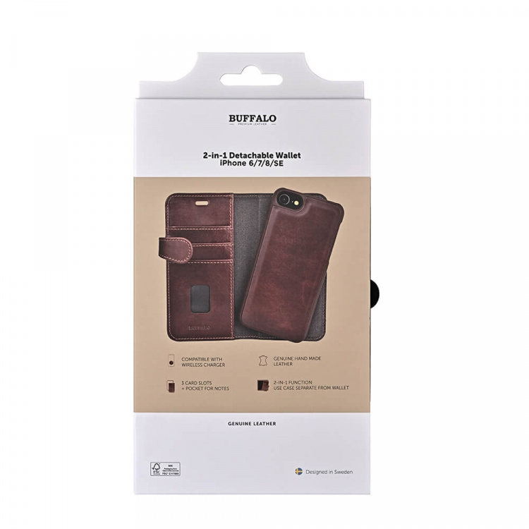 Buffalo Wallet Case 2-in-1 3 Card Brown - iPhone 6/7/8/SE Buffalo Wallet Case 2-in-1 3 Card Brown - iPhone 6/7/8/SE