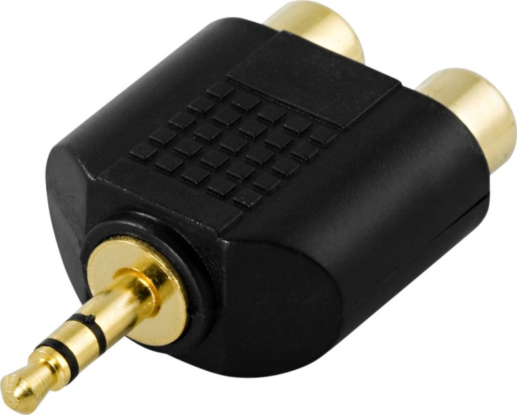 DELTACO multimedia-adapter, 2xRCA ho till 3,5mm ha, guldpläterad