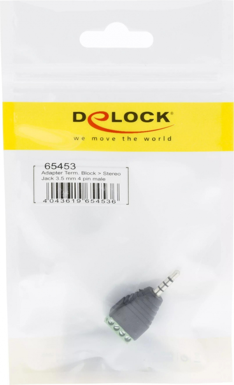 DeLOCK adapter, 3,5mm stereo ha till 4-pin terminalblock, svart DeLOCK adapter, 3,5mm stereo ha till 4-pin terminalblock, svart