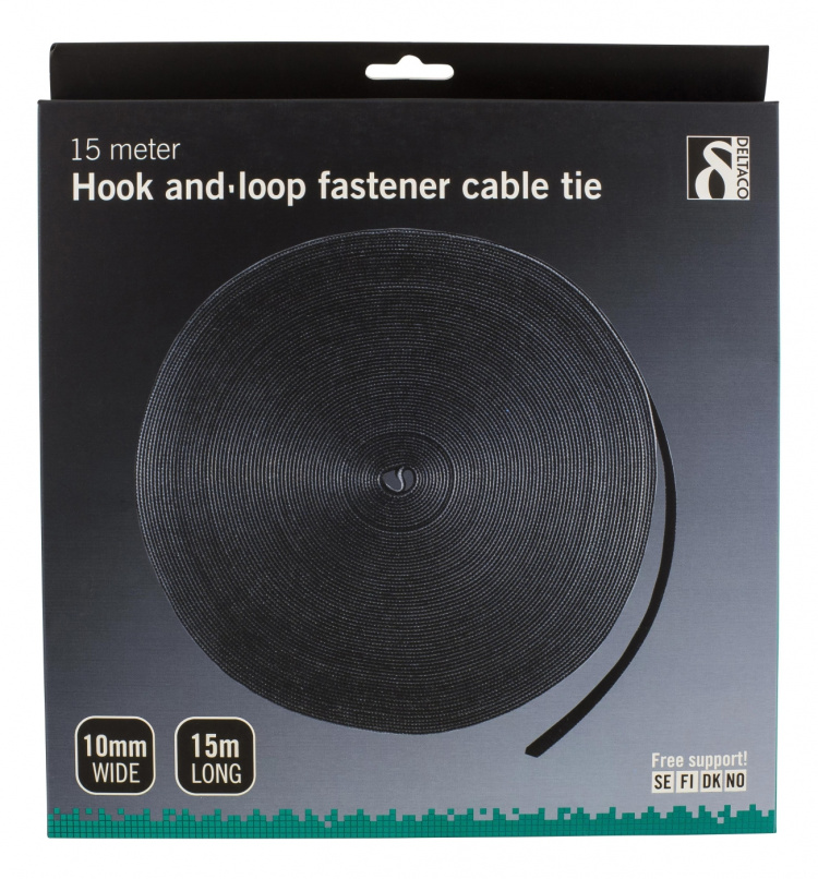 DELTACO Hook and loop fastener cable ties, width 10mm, 15m, black DELTACO Hook and loop fastener cable ties, width 10mm, 15m, black