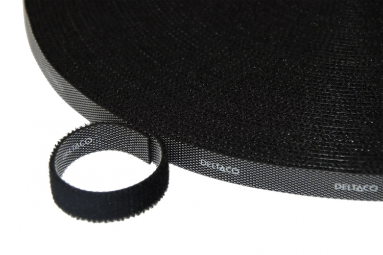 DELTACO Hook and loop fastener cable ties, width 10mm, 25m, black DELTACO Hook and loop fastener cable ties, width 10mm, 25m, black