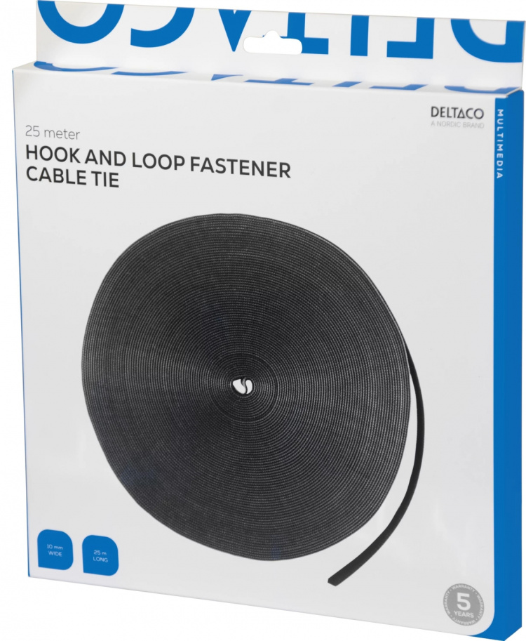 DELTACO Hook and loop fastener cable ties, width 10mm, 25m, black DELTACO Hook and loop fastener cable ties, width 10mm, 25m, black