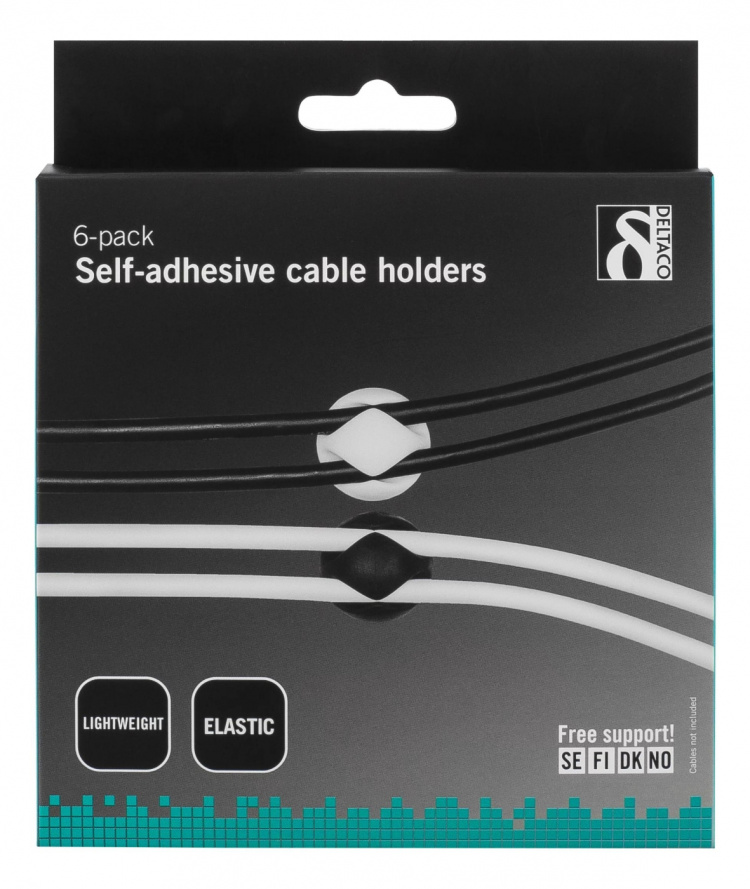 DELTACO self adhesive cable holder in rubber, 6-pack, black/white/gray DELTACO self adhesive cable holder in rubber, 6-pack, black/white/gray