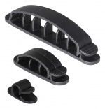 DELTACO adhesive cable clamps in plastic, 1/3/6 slots, 10-pack, black