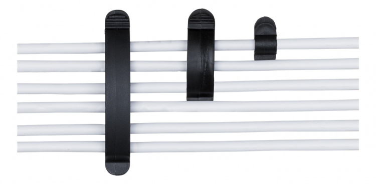 DELTACO adhesive cable clamps in plastic, 1/3/6 slots, 10-pack, black