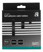 DELTACO adhesive cable clamps in plastic, 1/3/6 slots, 10-pack, black