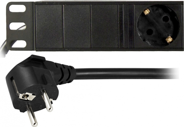 DELTACO power strip with 6xCEE 7/4 socket, 1xCEE 7/7, cap protection, black