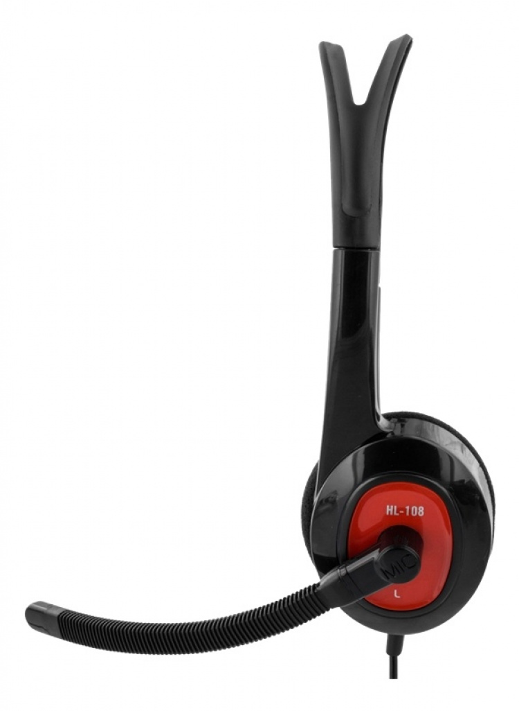 DELTACO Stereo Headset, on-ear, 1x3,5mm 4-pin, 1,8m, black/red