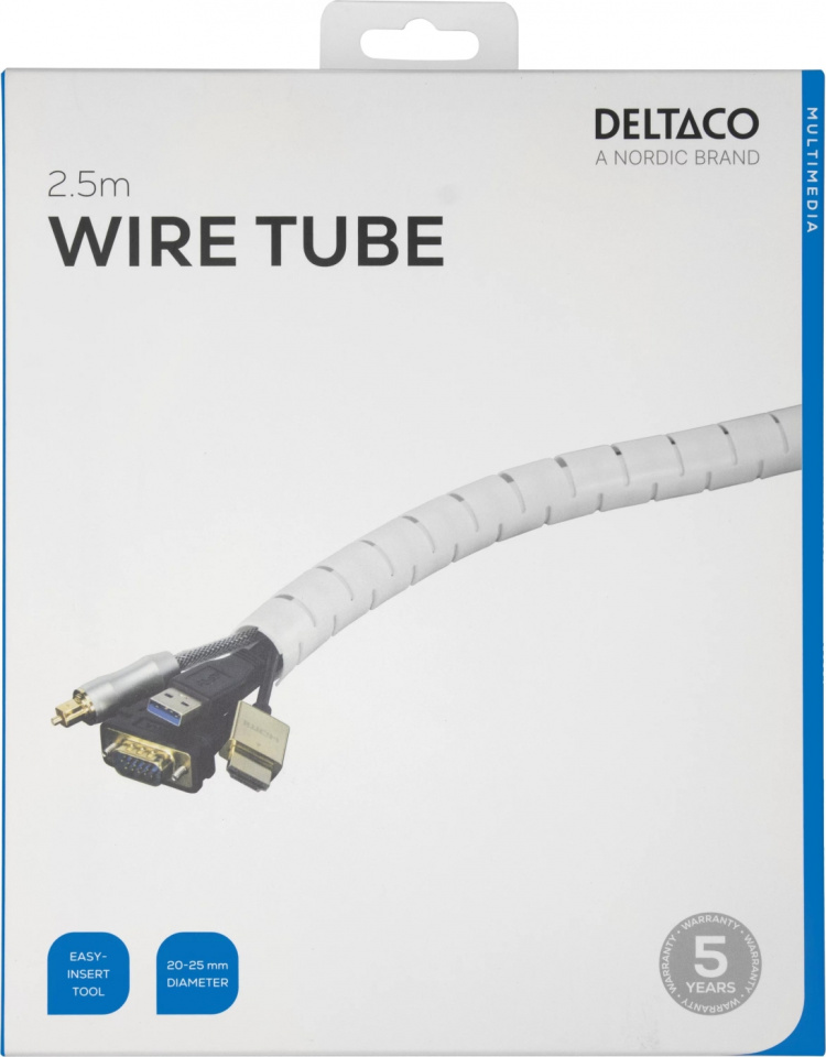 DELTACO nylon wire tube, 25mm diameter tool included, 2.5m, white DELTACO nylon wire tube, 25mm diameter tool included, 2.5m, white