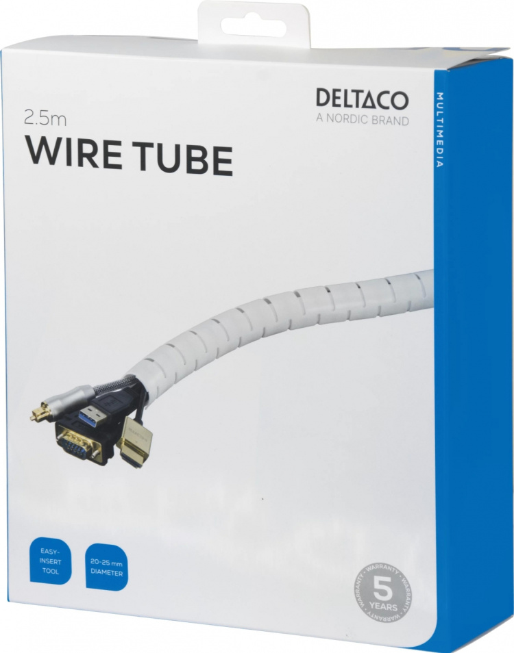 DELTACO nylon wire tube, 25mm diameter tool included, 2.5m, white DELTACO nylon wire tube, 25mm diameter tool included, 2.5m, white