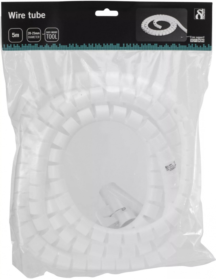 DELTACO nylon wire tube, 25mm diameter tool included, 5m, white DELTACO nylon wire tube, 25mm diameter tool included, 5m, white