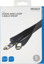 DELTACO nylon cable wrap, hook and loop fastener, 1,8m, black
