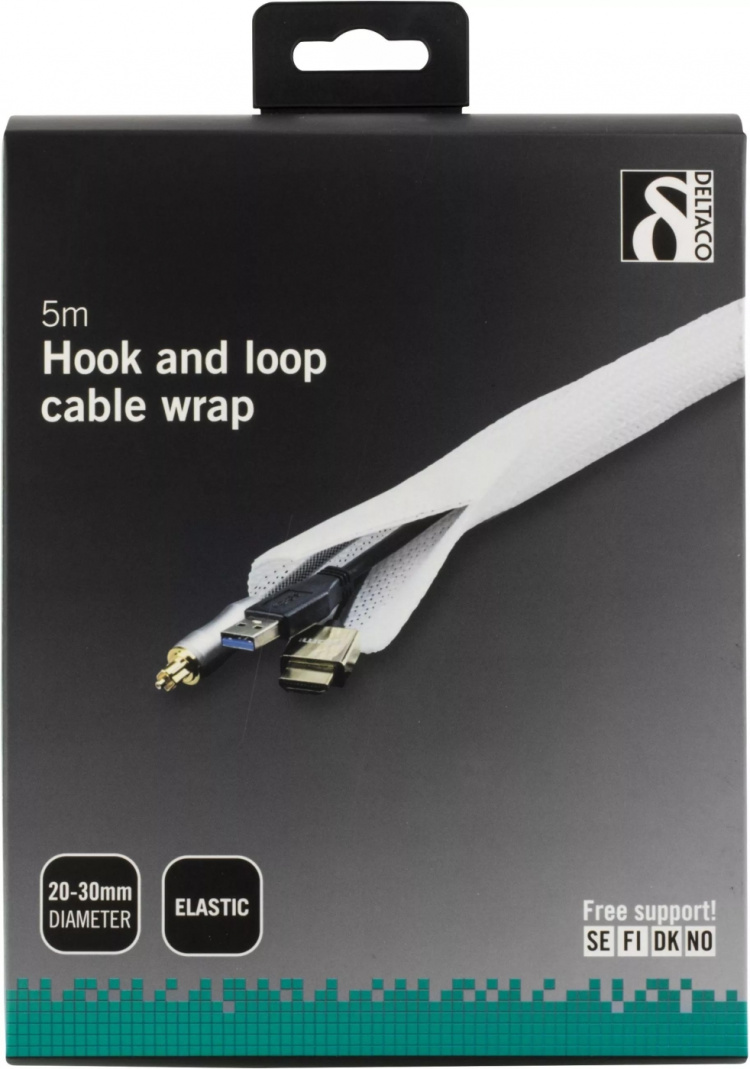 DELTACO nylon cable wrap, hook and loop fastener, 5m, white DELTACO nylon cable wrap, hook and loop fastener, 5m, white
