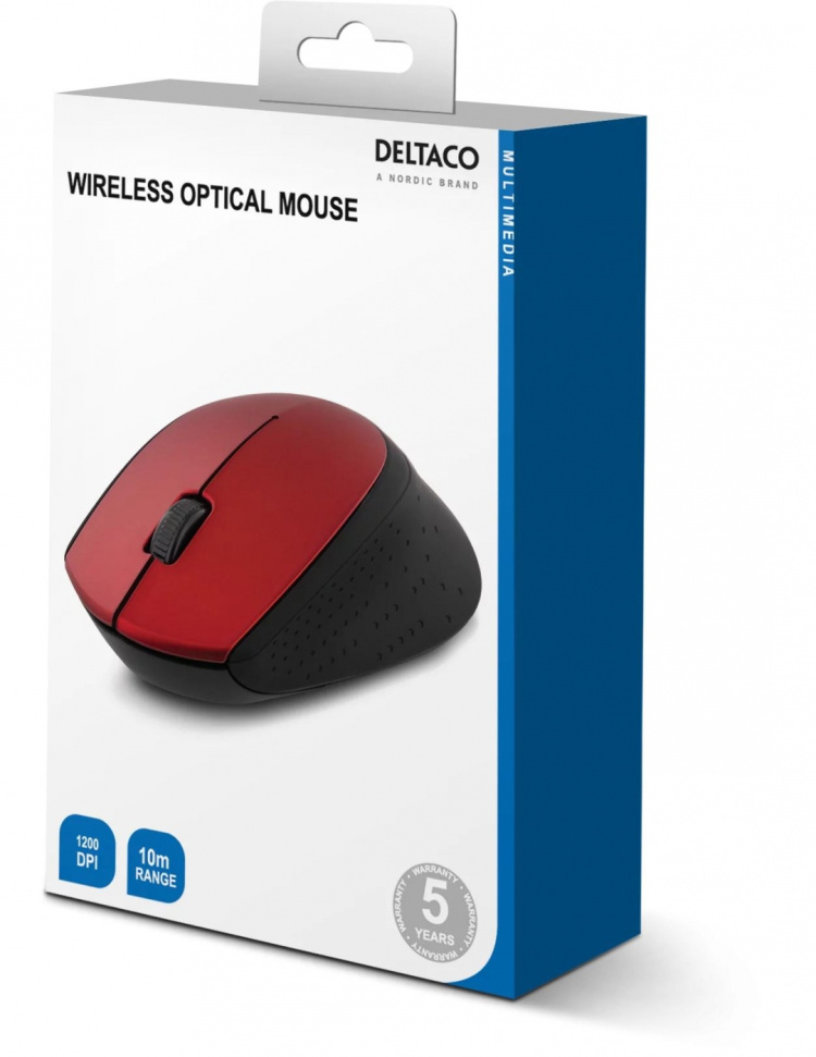 DELTACO wireless optical mouse 2,4GHz, 3 buttons with a scroll, red