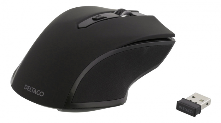 DELTACO wireless optical mouse, 5 buttons + scroll, 1600 DPI, USB, bla