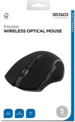 DELTACO wireless optical mouse, 5 buttons + scroll, 1600 DPI, USB, bla