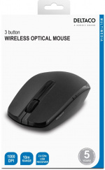 DELTACO trådlös optisk mus, 3 knappar och scroll, 1000 DPI, USB, sva DELTACO trådlös optisk mus, 3 knappar och scroll, 1000 DPI, USB, sva