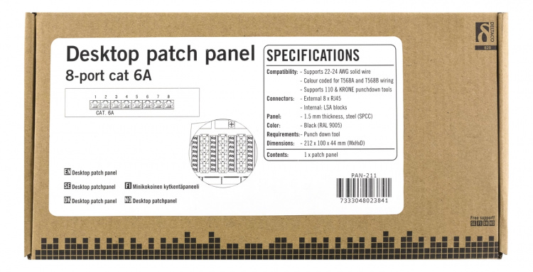 DELTACO Patch Panel, 8xRJ45, Cat6a, wall-mountable, metal, black DELTACO Patch Panel, 8xRJ45, Cat6a, wall-mountable, metal, black