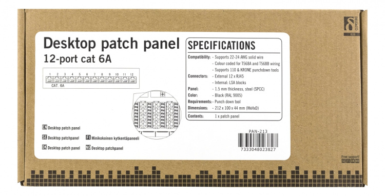 DELTACO Patch Panel, 12xRJ45, Cat6a, wall-mountable, metal, black DELTACO Patch Panel, 12xRJ45, Cat6a, wall-mountable, metal, black
