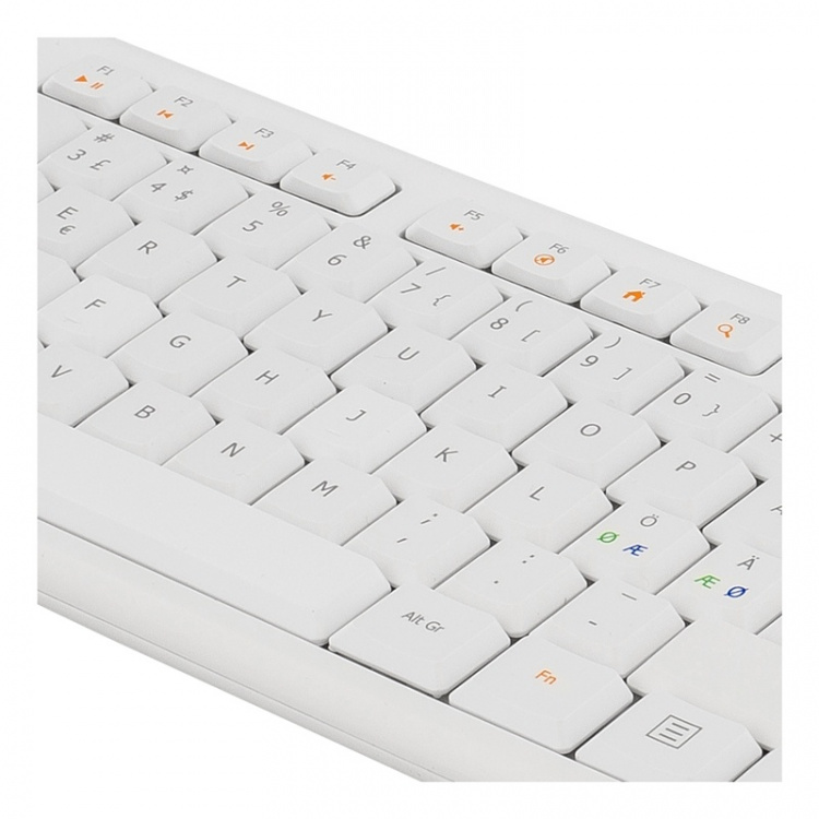 DELTACO Keyboard, 105 keys, Nordic layout, USB, white, 13 media keys,