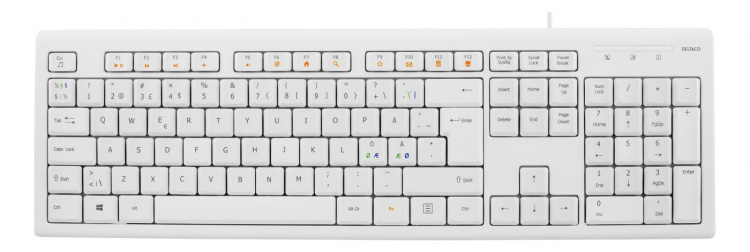 DELTACO Keyboard, 105 keys, Nordic layout, USB, white, 13 media keys,