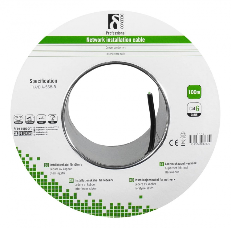 DELTACO U/UTP Cat6 installation cable, for outdoor use, 100m, black
