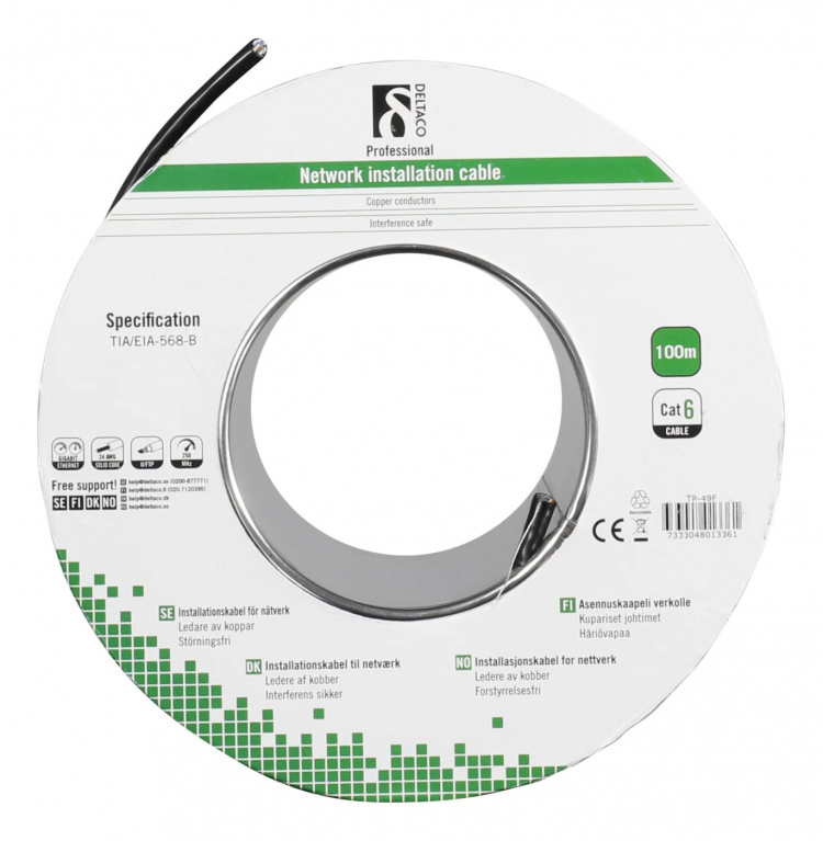 DELTACO F/UTP Cat6 installation cable, for outdoor use, 100m, black