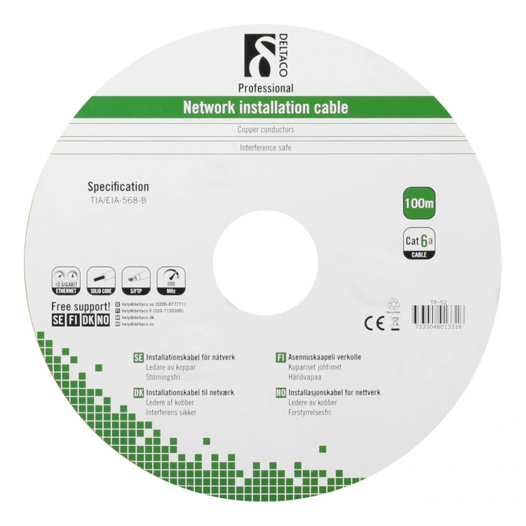DELTACO S/FTP Cat6a installation cable, for outdoor use, 100m, black