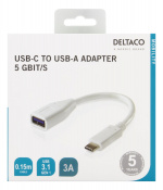 DELTACO USB-adapter, USB 3.1 type C male - type A female, Gen 1, white DELTACO USB-adapter, USB 3.1 type C male - type A female, Gen 1, white