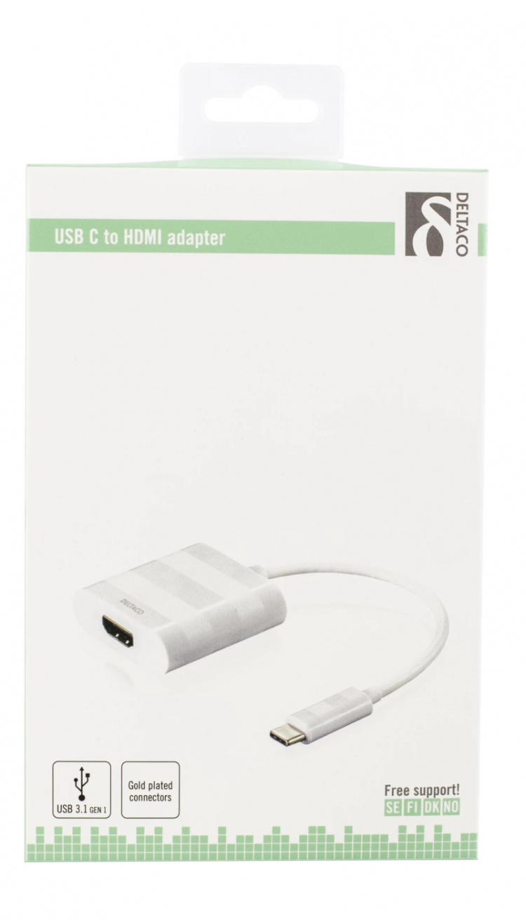 DELTACO USB-C to HDMI adapter, Type C ma - HDMI fe, 4K, UHD, white DELTACO USB-C to HDMI adapter, Type C ma - HDMI fe, 4K, UHD, white