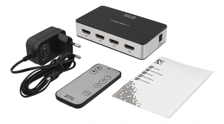 DELTACO PRIME Premium 3 Port HDMI Switch with IR Wireless Remote
