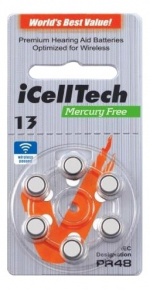 iCellTech 13 PR48 Zinc-Air, Mercury free, 1.1V, 6-pack