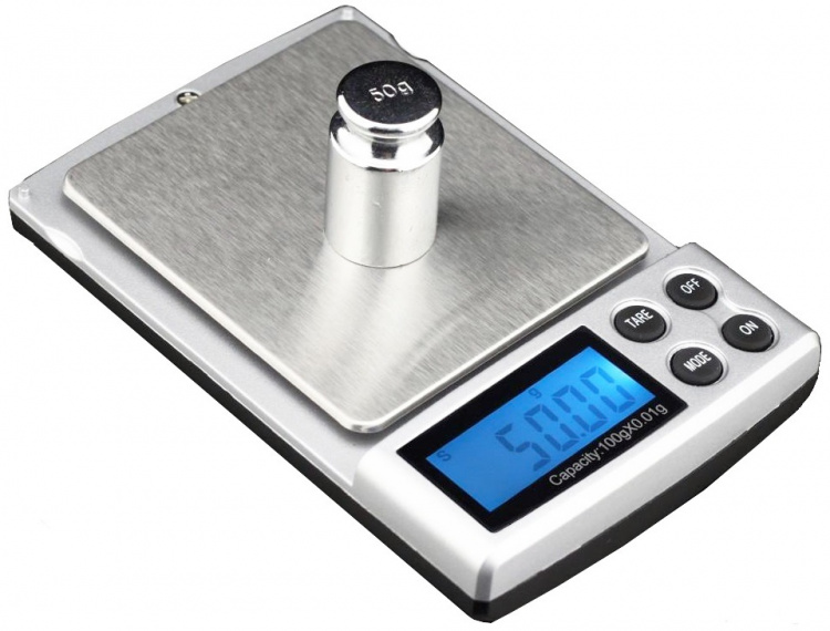 Digital scale in pocket format, accuracy of 0.01g, maximum weight 100g Digital scale in pocket format, accuracy of 0.01g, maximum weight 100g