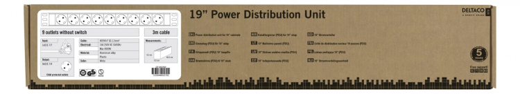 DELTACO power outlet, 9xCEE 7/4, 1xCEE 7/7, pet-protected, 3m, white