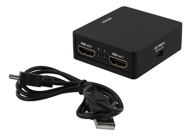 DELTACO HDMI splitter, 1x HDMI in, 2x HDMI out, 6,75 Gbit/s, black