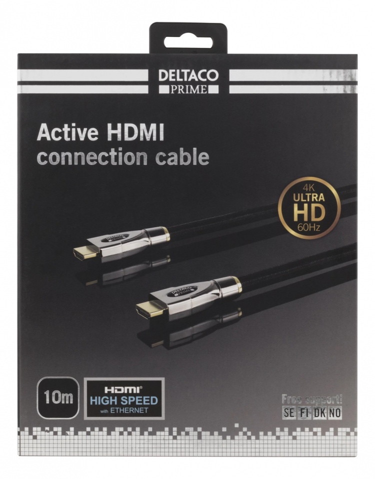 DELTACO PRIME active HDMI cable, 10m, Textile, HDMI High speed with Et DELTACO PRIME active HDMI cable, 10m, Textile, HDMI High speed with Et