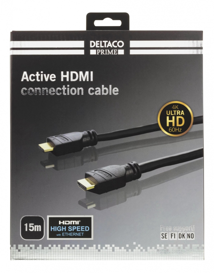 DELTACO PRIME active HDMI cable, 15m, 4K 60Hz, Spectra, black DELTACO PRIME active HDMI cable, 15m, 4K 60Hz, Spectra, black