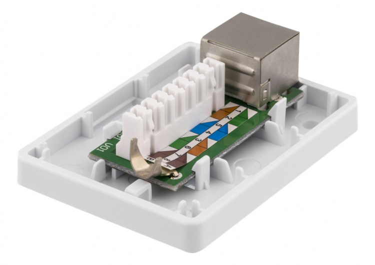 DELTACO shielding network wall socket, Surface FTP 1xRJ45, Cat6A,white