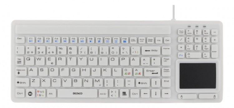 DELTACO rubberized keyboard with touchpad, IP68, 105 keys, white DELTACO rubberized keyboard with touchpad, IP68, 105 keys, white
