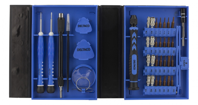 DELTACO Smartphone Repair Kit, 38 pcs, Precision CRV, blu