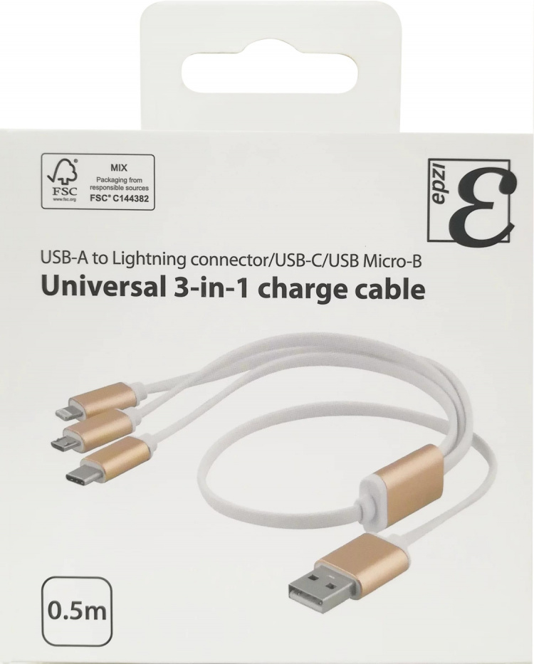 EPZI Multi-Charger, USB-C, Lightning, Micro USB, USB-A, 50cm, white