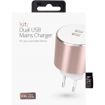 KIT PLATINUM charger 220V 2xUSB 3.4A Rosegold