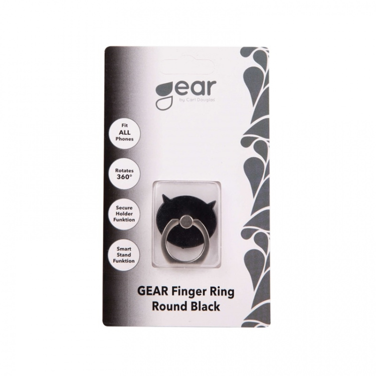 Gear Finger ring round black with stand function