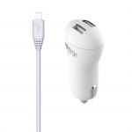 Gear Charger 12V 2xUSB 2,4A White MicroUSB Cable 1m