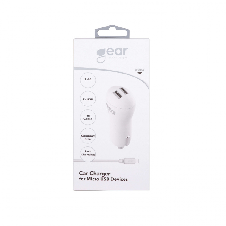 Gear Charger 12V 2xUSB 2,4A White MicroUSB Cable 1m